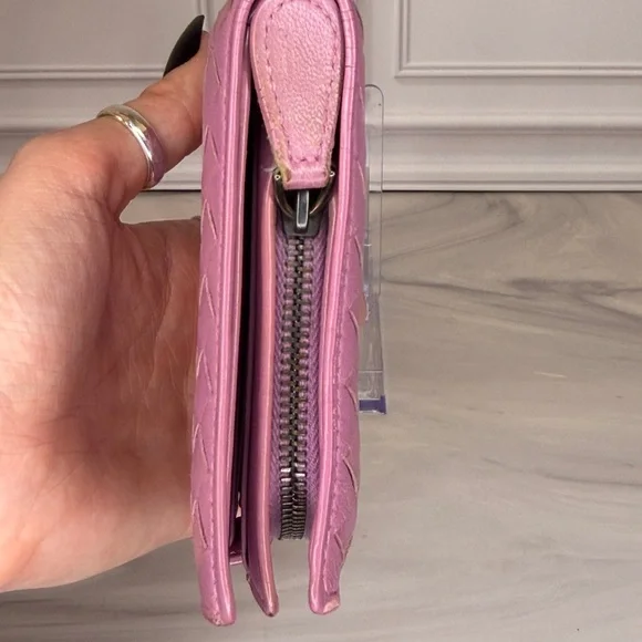 Bottega Veneta Purple Intrecciato Leather French Compact WalletAuthentic